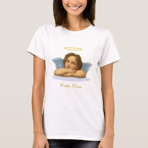 Stilvoller Raphael-Cherub & Carpe Diem Kalligrafie T-Shirt
