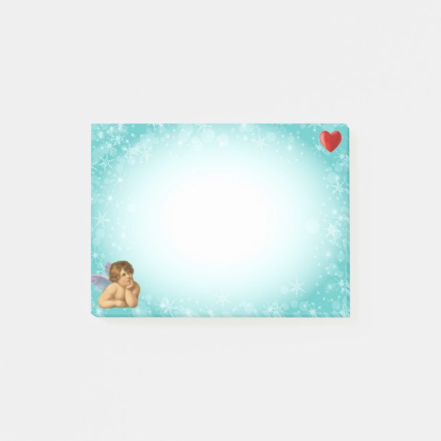 Stilvoller Raphael-Cherub & Herz auf Hellblau Post-it Klebezettel (Vorderseite)