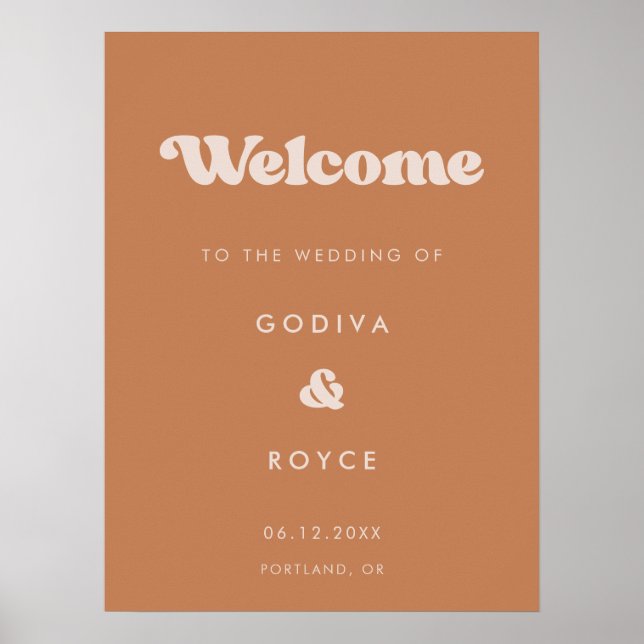 Stilvoller Retro-brauner Zucker Herzlich willkomme Poster (Vorne)