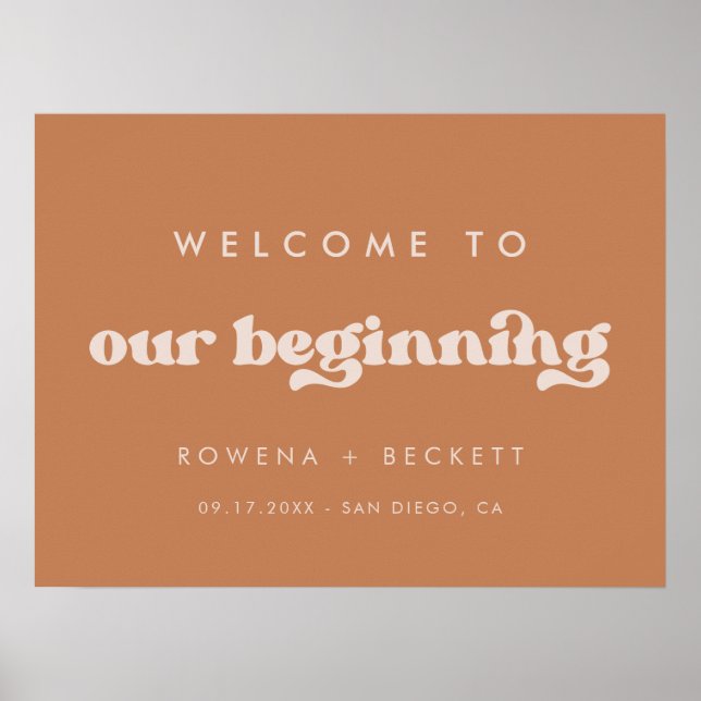 Stilvoller Retro-brauner Zucker Herzlich willkomme Poster (Vorne)