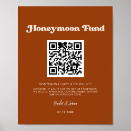 Stilvoller Retro-Burnt Orange Honeymoon-Fonds QR-C Poster
