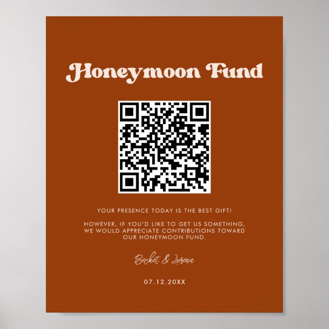 Stilvoller Retro-Burnt Orange Honeymoon-Fonds QR-C Poster (Vorne)