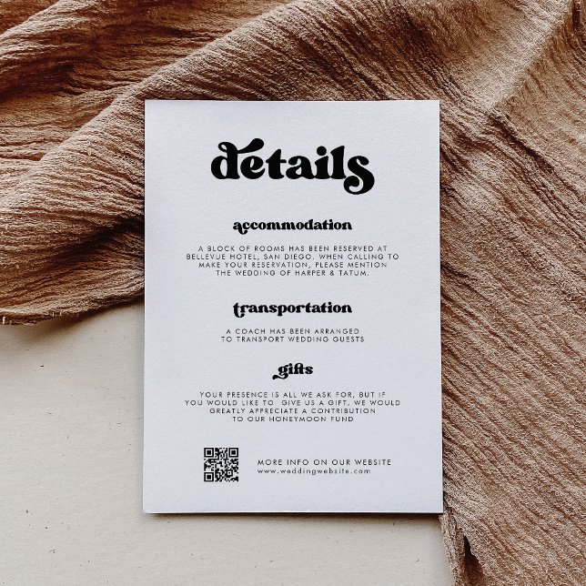 Stilvoller Retro-schwarz-weiß Details QR-Code Begleitkarte (Von Creator hochgeladen)