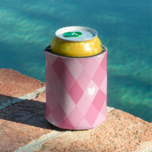 Stilvoller rosa Argyle- und Herz-Preppy-Getränkeha Dosenkühler
