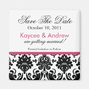 Stilvoller rosa Damast-Save the Date Magnet