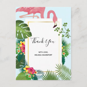 Stilvoller Rosa Flamingo & Tropische Blätter Danke Postkarte