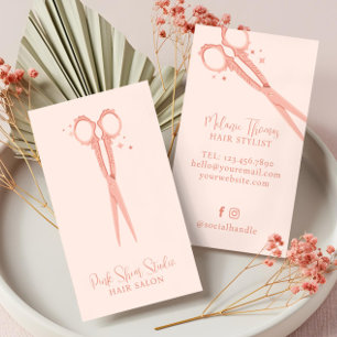 Stilvoller rosa Friseursalon Vintage Glanz Schere Visitenkarte