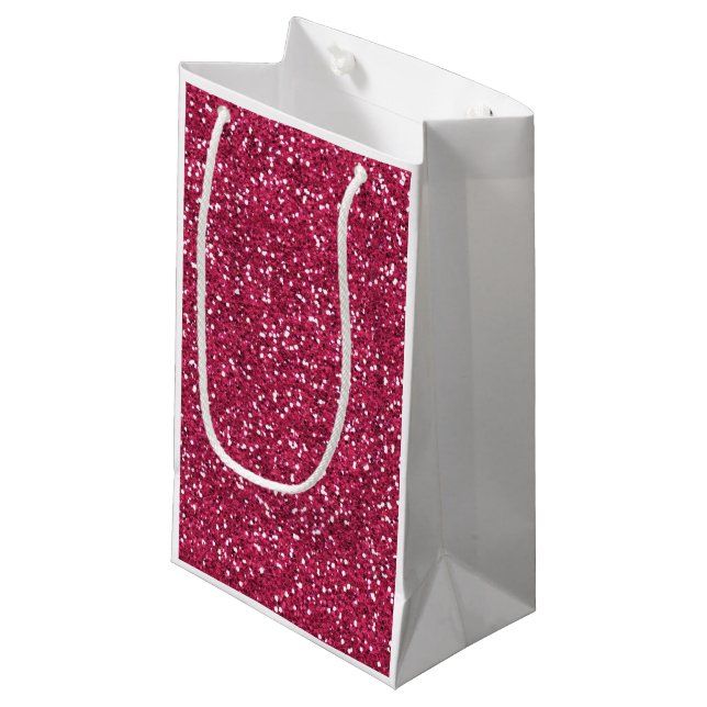 Stilvoller rosa Glitzer Kleine Geschenktüte (Vorderseite Schrägansicht)