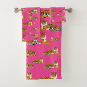 Stilvoller rosa-oranger Dschungeltiger Badhandtuch Set