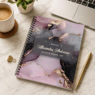 Stilvoller Rosa Schwarz Gold Glitter Achat Marmor Notizbuch