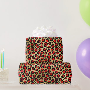 Stilvoller Rot- und Goldfolien-Leopardenflecken Sa Geschenkpapier