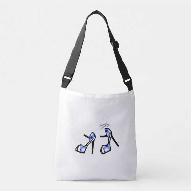 Stilvoller Schuh-Druck - Indigo kariert Tragetaschen Mit Langen Trägern (Vorderseite)