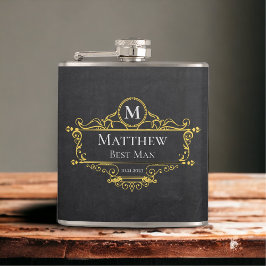 Stilvoller Schwarz-Gold-Vintager Trauzeuge Flachmann