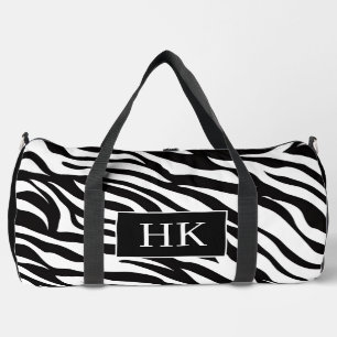 Stilvoller Schwarz-Weiß-Zebradruck mit Initialen Duffle Bag