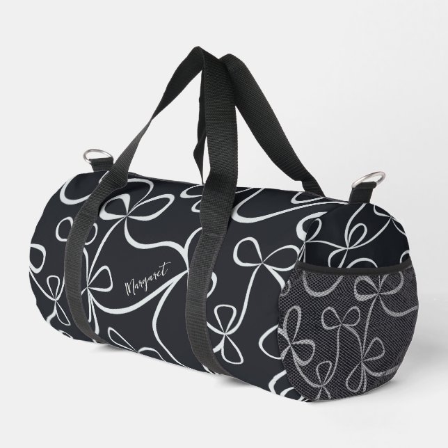 Stilvoller Schwarz-weißer Bow-Muster-Individuelle  Duffle Bag (Rechte Ecke)