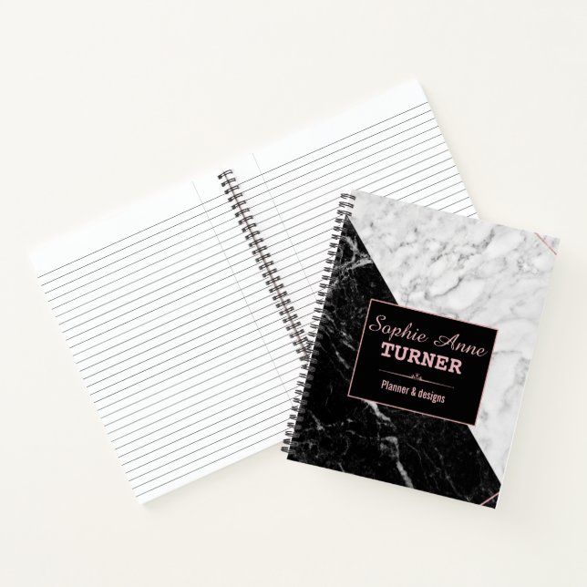 Stilvoller Schwarz-weißer Marmor Rose Gold Planner Notizbuch (Innenseite)
