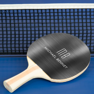 Stilvoller schwarzer metallischer Monogramm-Name Tischtennis Schläger