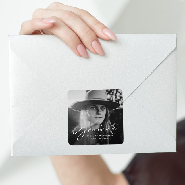 Stilvoller Script-Foto-Abschluss Quadratischer Aufkleber (Von Creator hochgeladen)