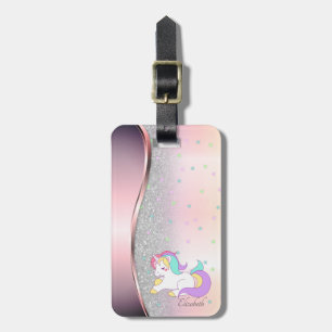 Stilvoller Silber-Glitter-Bokeh, Einhorn, Sterne Gepäckanhänger