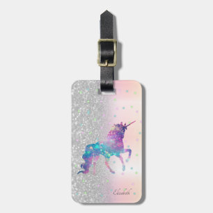 Stilvoller Silber-Glitter-Bokeh, Einhorn, Sterne Gepäckanhänger