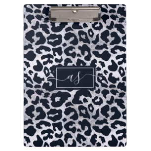 Stilvoller Silber-Schwarz-Leopardenprint mit Monog Klemmbrett