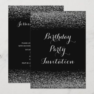 Stilvoller Silberner Glitzer Geburtstag Einladung