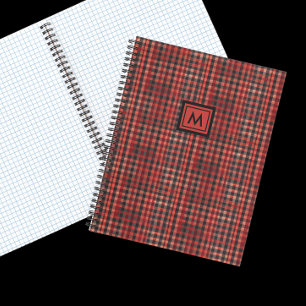 Stilvoller Tartan-Rot-Schwarz-Tan-Karo-Monogramm Notizbuch
