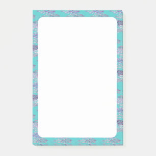 Stilvoller türkisfarbener Blumenrand personalisier Post-it Klebezettel