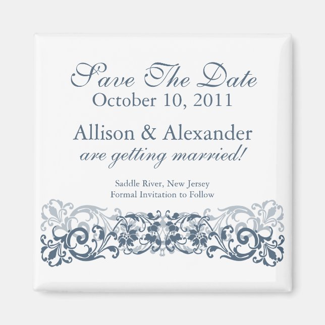 Stilvoller Vintage-Scroll Save The Date Magnet (Vorne)
