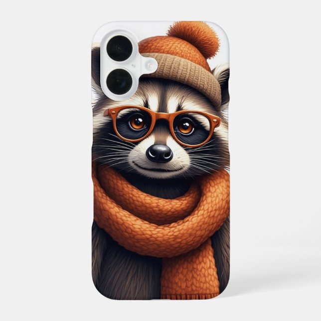 Stilvoller Waschbär iPhone 16 Hülle (Rückseite)