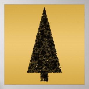 Stilvoller Weihnachtsbaum. Schwarzes und Gold Poster