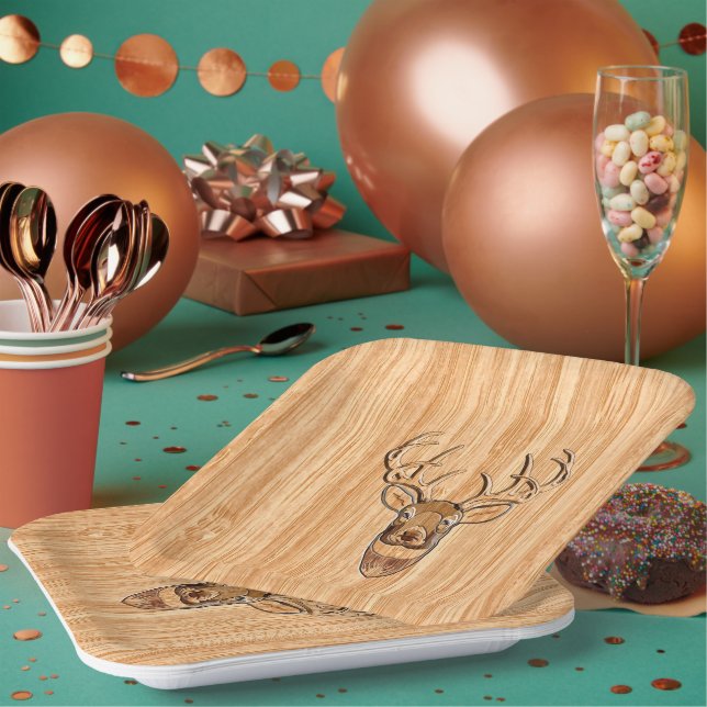 Stilvoller Weiß Schwanz Hirschkopf Leichtholz Deko Pappteller (Multi)