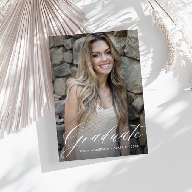 stilvoller weißer Abschluss Save the Date Postkarte (Von Creator hochgeladen)