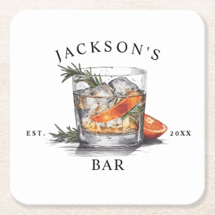 Stilvoller Whiskey-Cocktail-Name & Jahr Home Bar Rechteckiger Pappuntersetzer