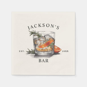 Stilvoller Whiskey-Cocktail-Name & Jahr Home Bar Serviette