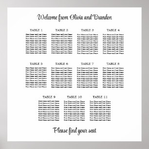 Stilvolles 11 Tisch Hochzeitskartentabelle Poster