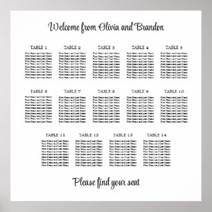 Stilvolles 14 Table Wedding Seating Chart Poster