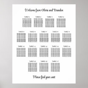 Stilvolles 17 Tisch Hochzeitsstühle-Chart-Poster Poster