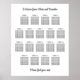 Stilvolles 18 Tisch Hochzeitskartentabelle Poster