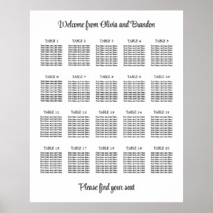 Stilvolles 20 Table Wedding Seating Chart Poster
