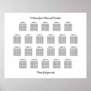 Stilvolles 22 Table Wedding Seating Chart Poster
