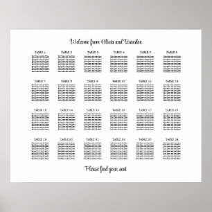 Stilvolles 24 Tisch Hochzeitsstühle-Chart-Poster Poster