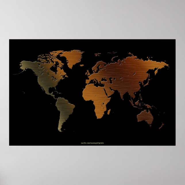 Stilvolles 3D Rustikal-Ton World Map Art Poster (Vorne)
