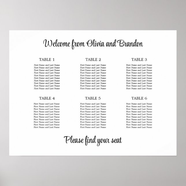 Stilvolles 6 Table Wedding Chart Poster (Vorne)