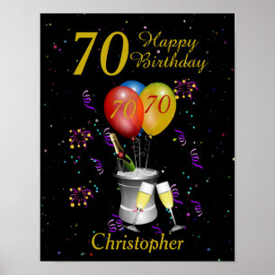 Stilvolles 70. Geburtstag Schwarzes Gold Poster