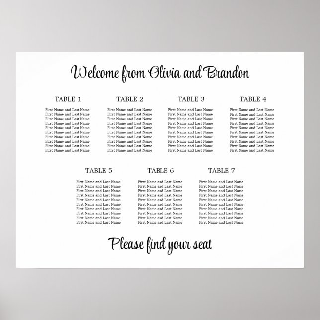 Stilvolles 7 Table Wedding Chart Poster (Vorne)