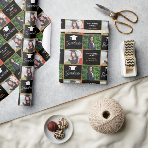 Stilvolles Abschlussfoto Benutzerdefiniert Schwarz Geschenkpapier