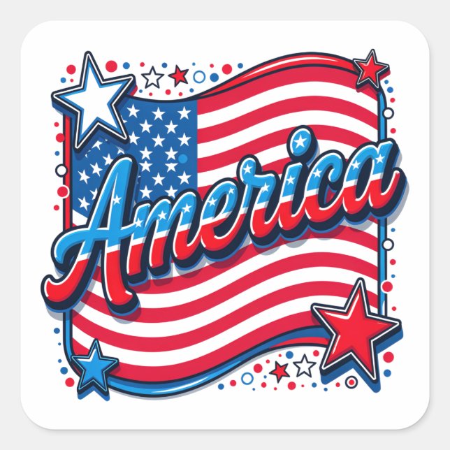 Stilvolles Amerika Quadratischer Aufkleber (Vorderseite)