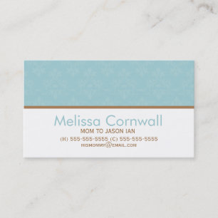 Stilvolles Aqua Damask Muster Telefonnummerkarte