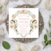 Stilvolles Aquarell Rosa Blumengrün Hochzeit